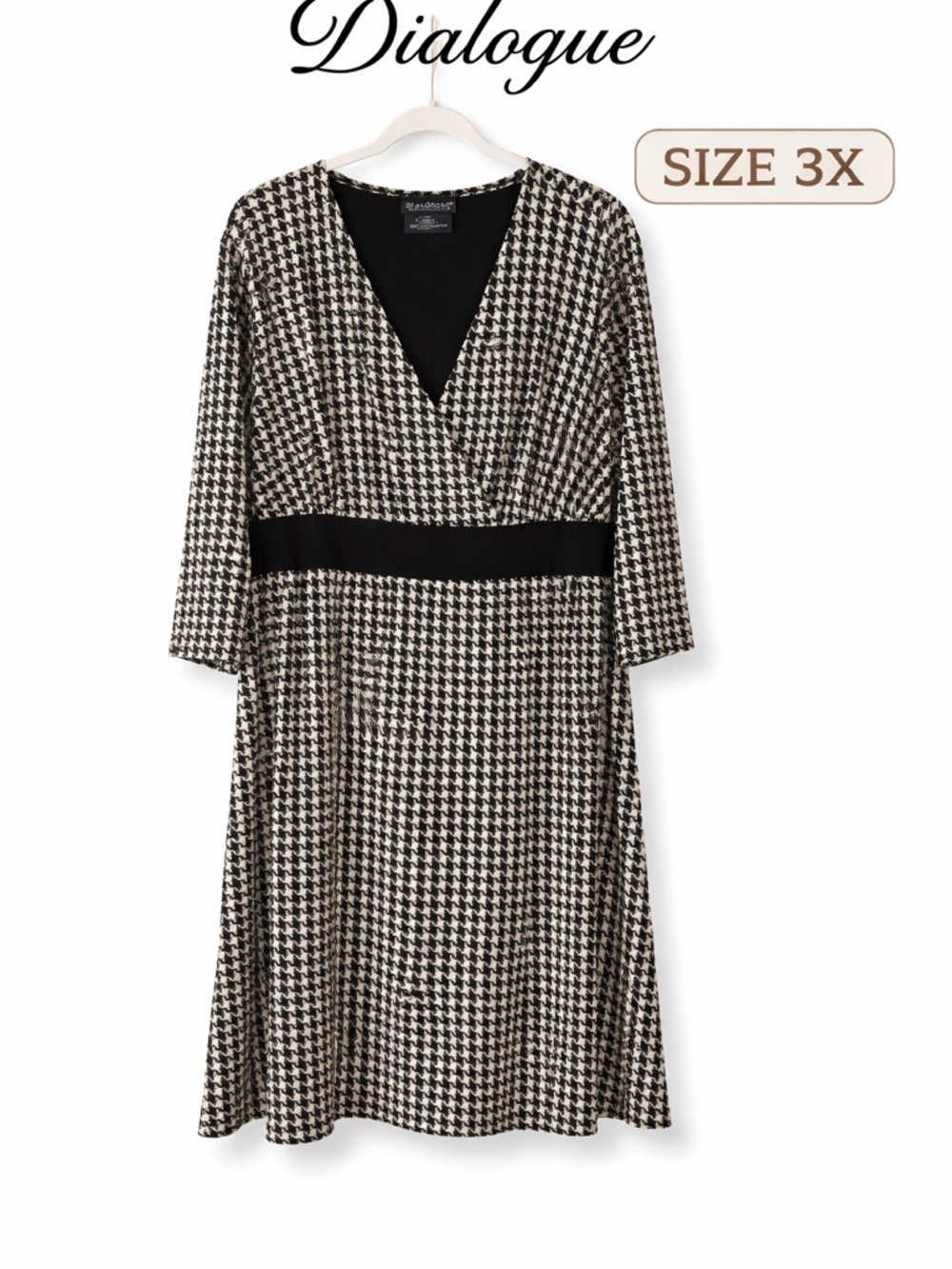 Dialogue Black, Cream Houndstooth Check Dress